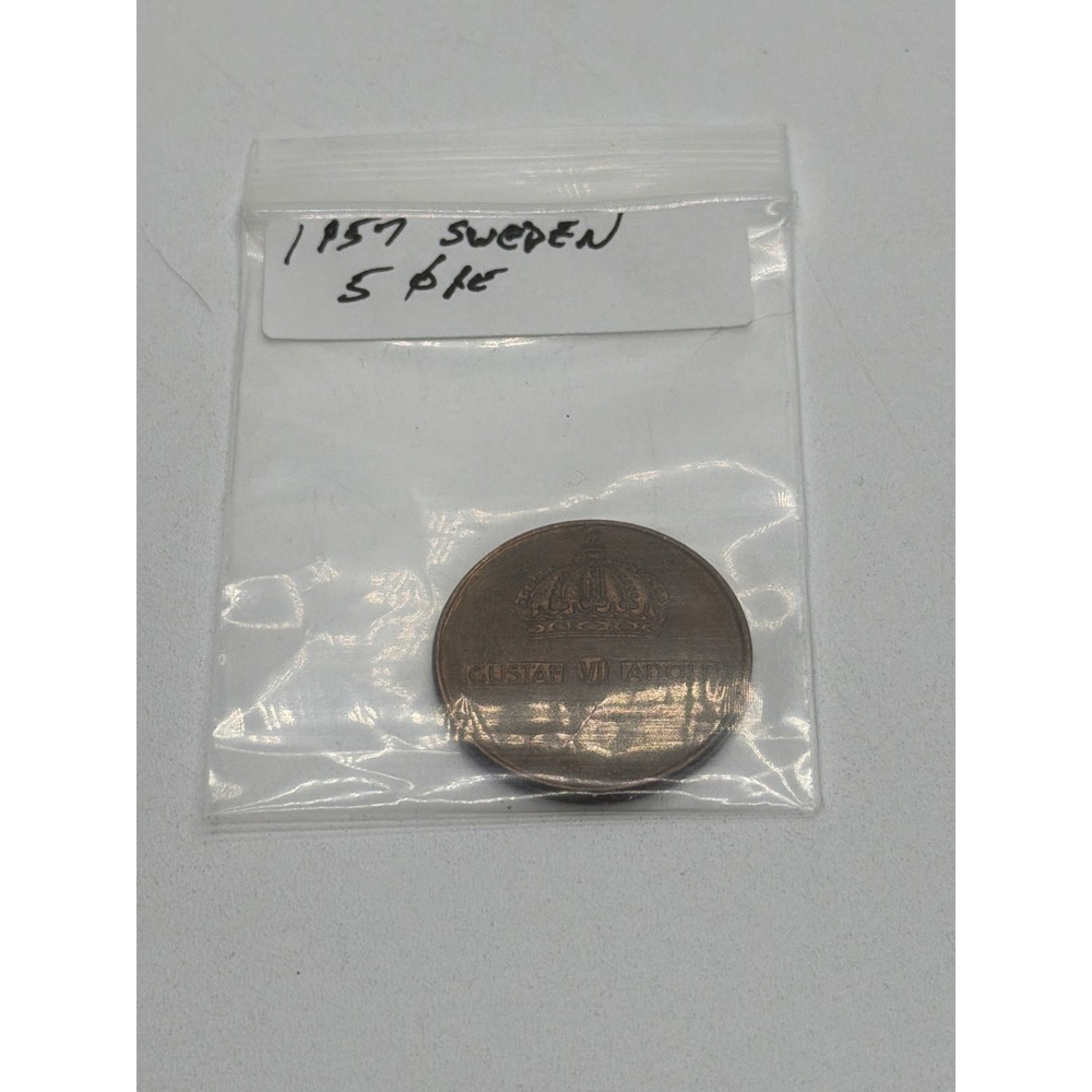 1957 Sweden 5 Ore Bronze Coin Gustaf VI Adolf King of Sweden Vintage‎ Currency